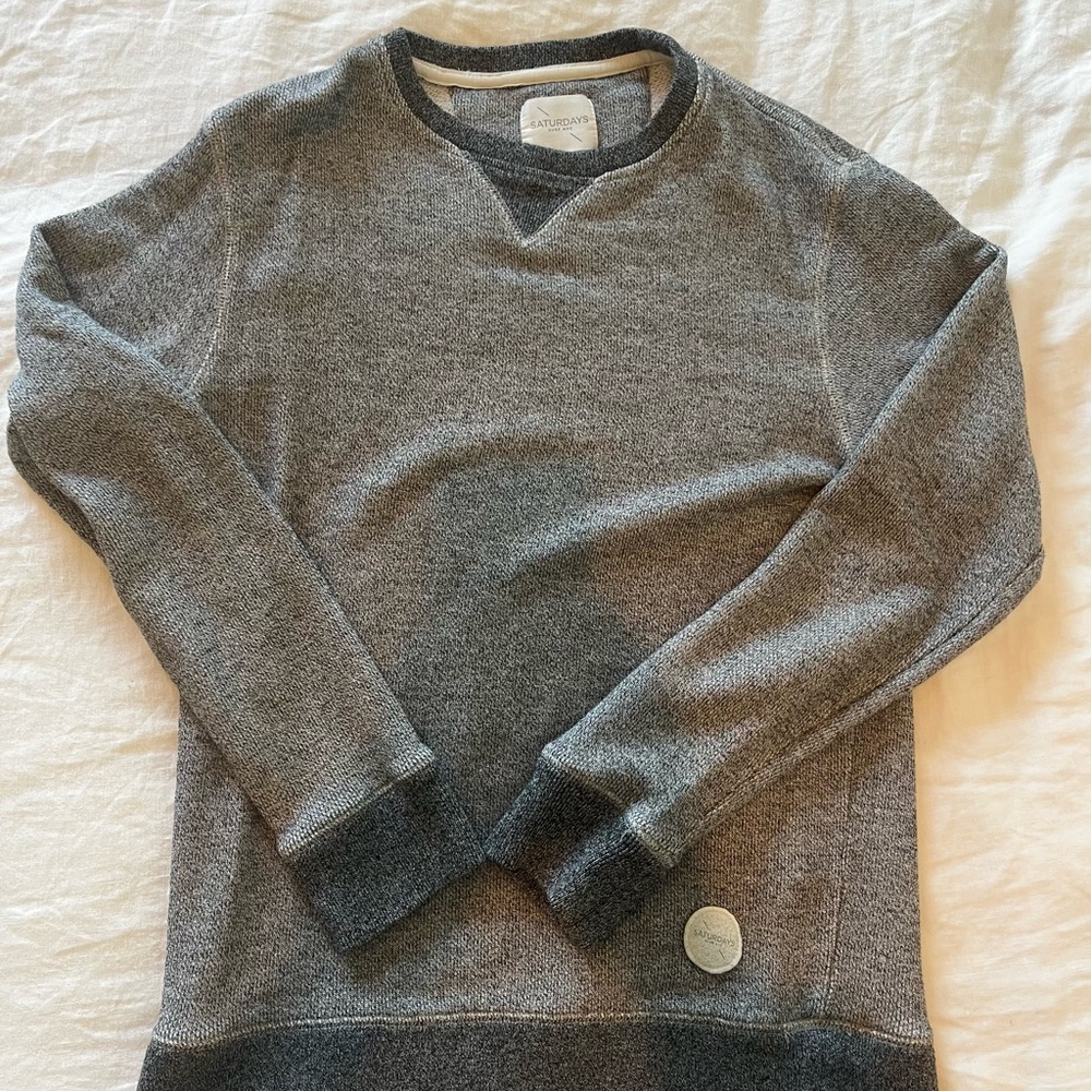 Saturdays New York City Gray Crewneck Sweater with Ribbed Details